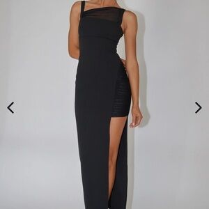 Black Asymmetric Sheer Panel Maxi Dress